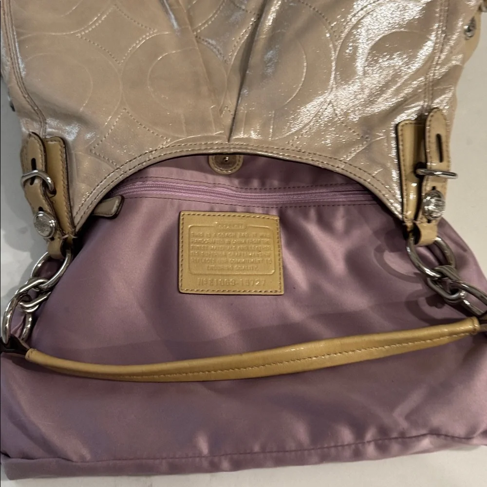 Coach Maggie Metallic Beige Quilted Shoulder Bag, EUC - Picture 9 of 16